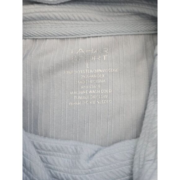 Tahari Sport Blue Ribbed Cowl Neck Pullover L Cozy Layered Knit Sweater Athletic - Picture 6 of 8